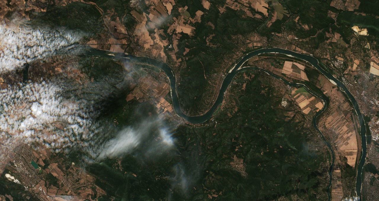 Dunakanyar műholdképe, 2026. 08. 11., Copernicus Sentinel-2 felvétel