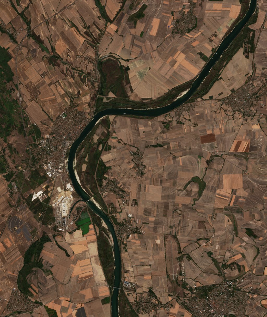 Paks és a Duna műholdképe, 2026. 10. 07., Copernicus Sentinel-2 felvétel